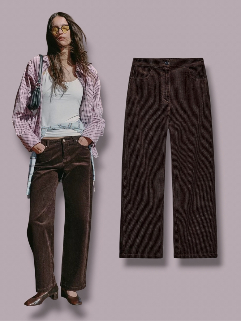 New ⭐️ ZARA Women's Dark Brown High Waist Wide-Leg Corduroy Pants